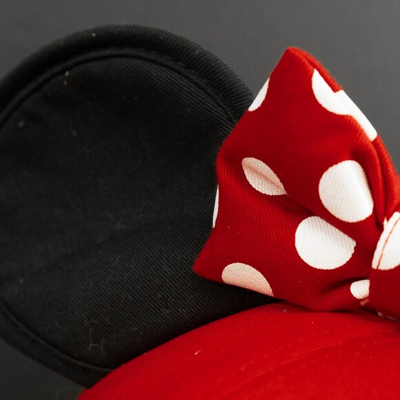 Disney Mouse Ear Hat Minnie Red Bow Polka Dot Snap Back Official Licensed Cap - Picture 3 of 9
